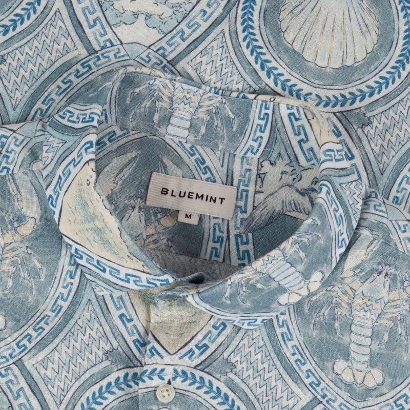 Bluemint LUCA SHORT SLEEVE PRINTED BLUE CAPRI Short-Sleeved Linen Shirt