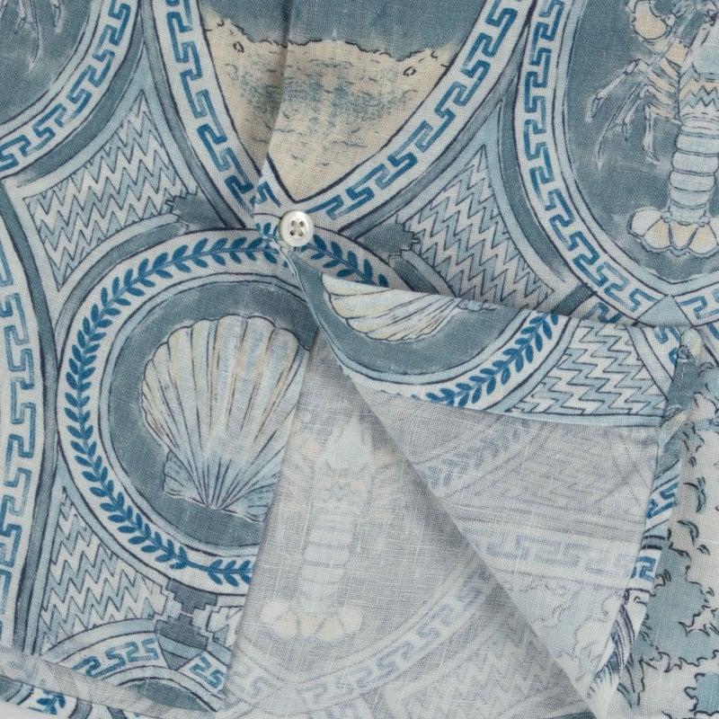 Bluemint LUCA SHORT SLEEVE PRINTED BLUE CAPRI Short-Sleeved Linen Shirt