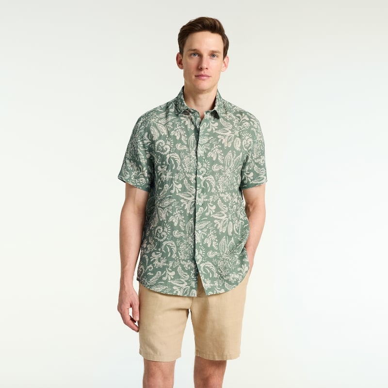 Bluemint LUCA SHORT SLEEVE PRINTED RAINFOREST PAISLEY Short-Sleeved Linen Shirt