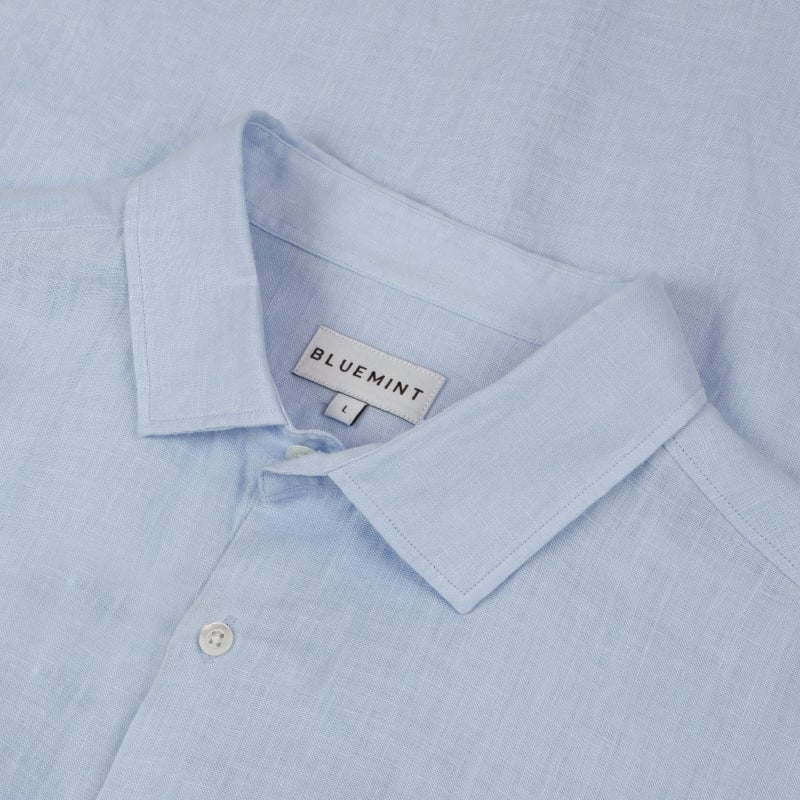 Bluemint LUCA SKY BLUE Custom Fit Linen Shirt With Kent Collar