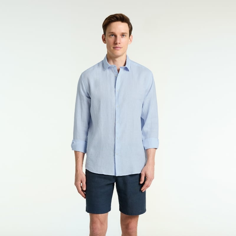 Bluemint LUCA SKY BLUE Custom Fit Linen Shirt With Kent Collar