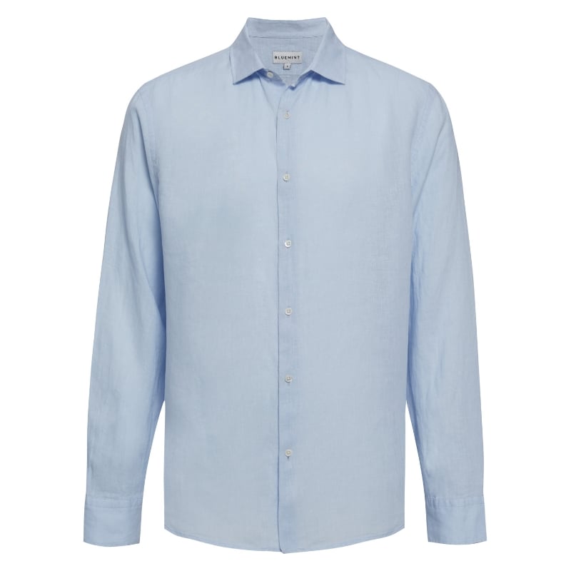 bluemint LUCA SKY BLUE Custom Fit Linen Shirt with Kent Collar