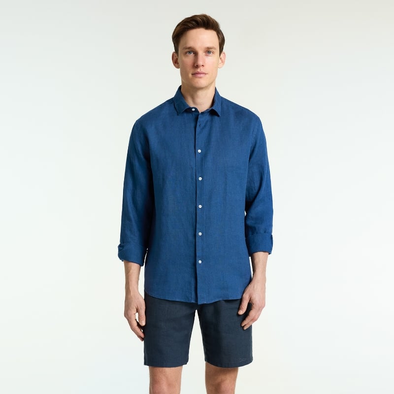 Bluemint LUCA STEEL Custom Fit Linen Shirt With Kent Collar