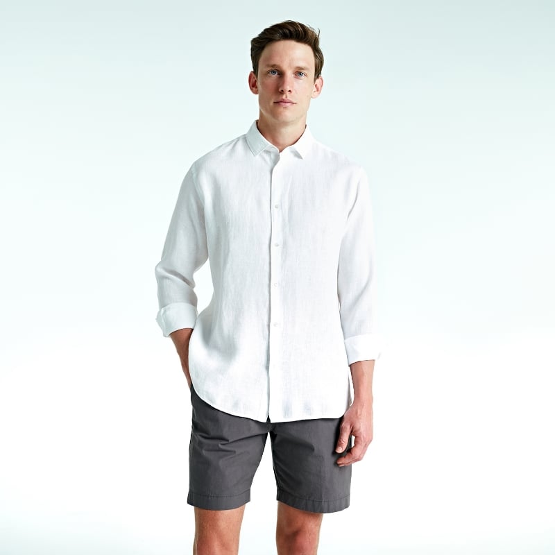 Bluemint LUCA WHITE Custom Fit Linen Shirt With Kent Collar