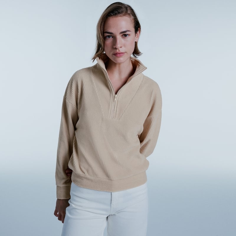 Bluemint LYA BISCOTTI Corduroy Jersey Half-Zip Sweatshirt