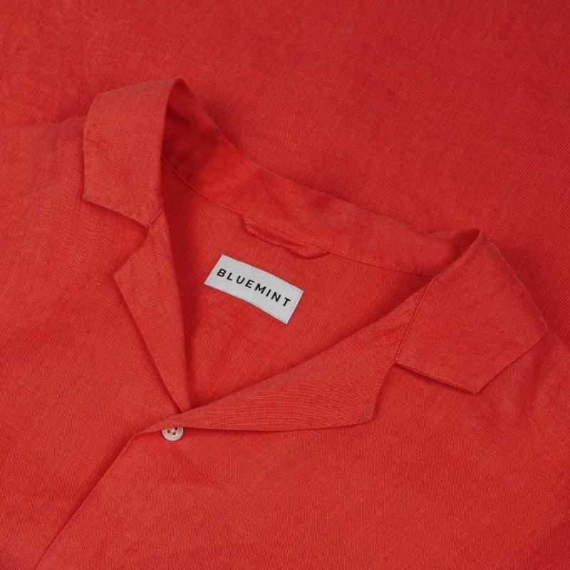 Bluemint MARS CORAL RED Short Sleeve Camp-Collar Linen Shirt