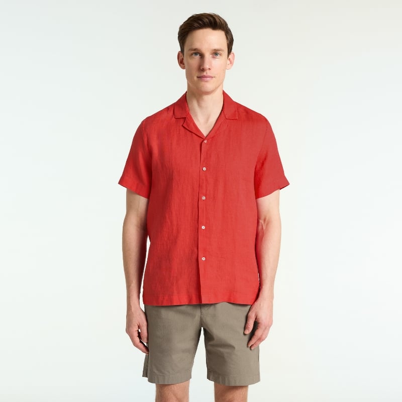 Bluemint MARS CORAL RED Short Sleeve Camp-Collar Linen Shirt