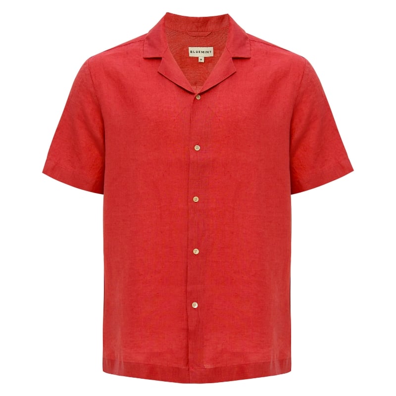 bluemint MARS CORAL RED Short Sleeve Camp-Collar Linen Shirt