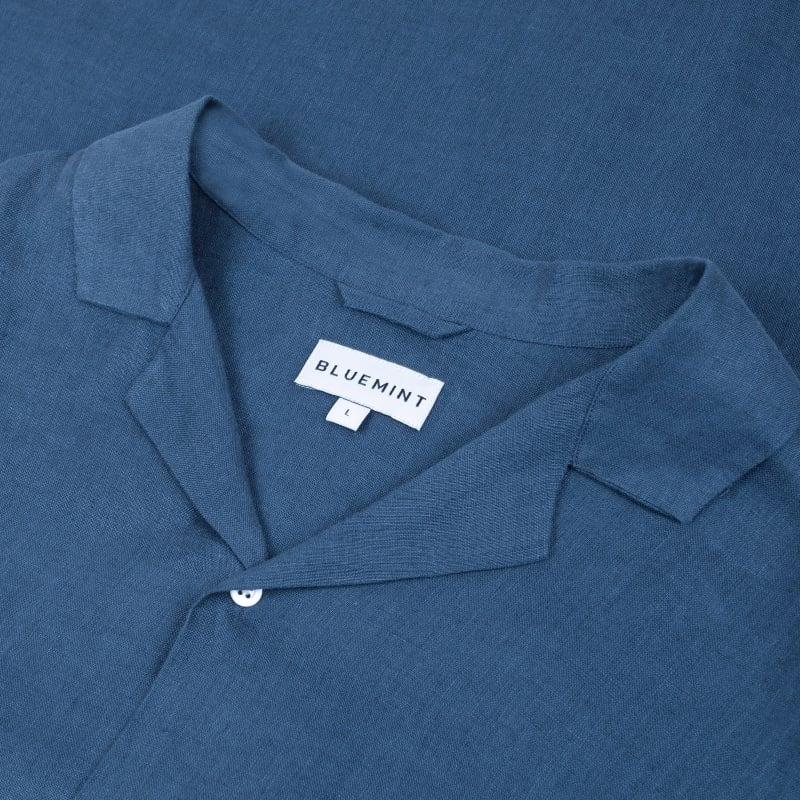 Bluemint MARS LAGOON BLUE Short Sleeve Camp-Collar Linen Shirt
