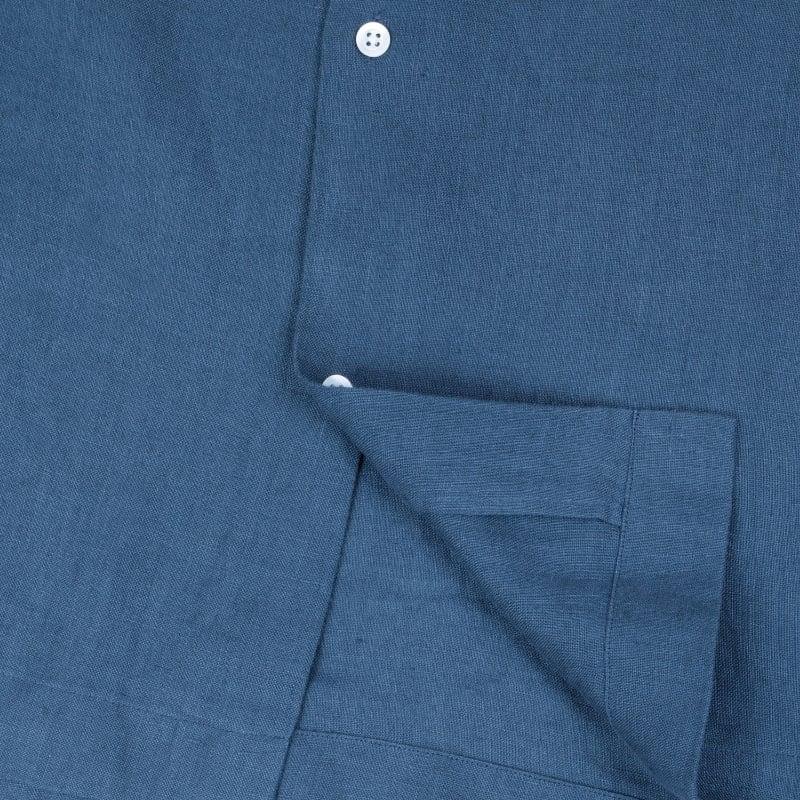 Bluemint MARS LAGOON BLUE Short Sleeve Camp-Collar Linen Shirt