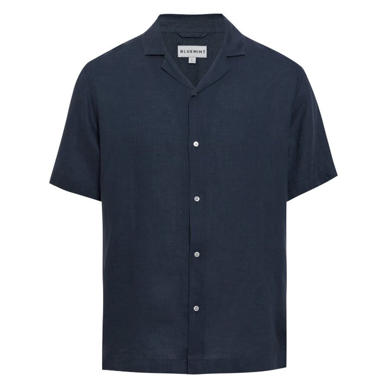 bluemint MARS MIDNIGHT Short Sleeve Camp-Collar Linen Shirt