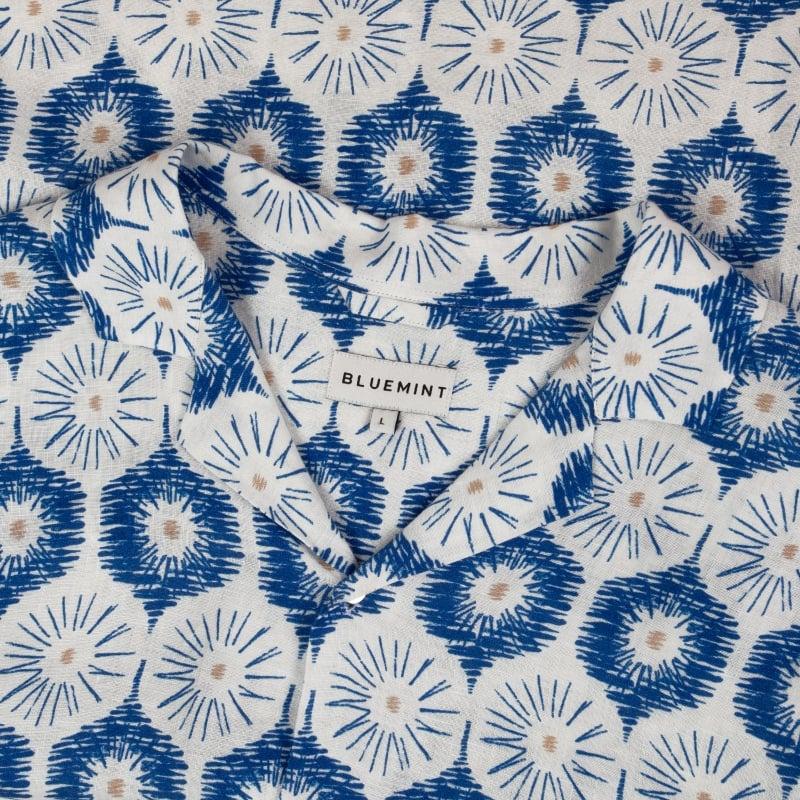 Bluemint MARS PRINTED BLUE LIFE Short Sleeve Camp-Collar Linen Shirt