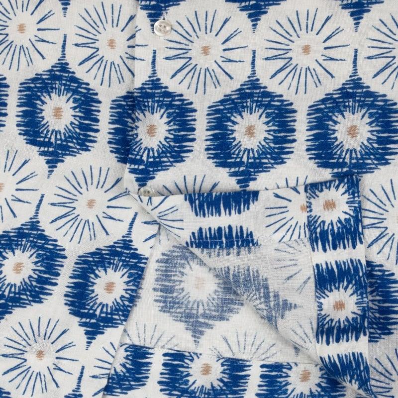 Bluemint MARS PRINTED BLUE LIFE Short Sleeve Camp-Collar Linen Shirt