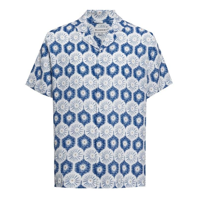 bluemint MARS PRINTED BLUE LIFE Short Sleeve Camp-Collar Linen Shirt