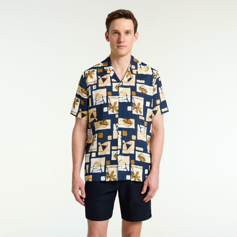Bluemint MARS PRINTED HOLIDAY Short Sleeve Camp-Collar Linen Shirt