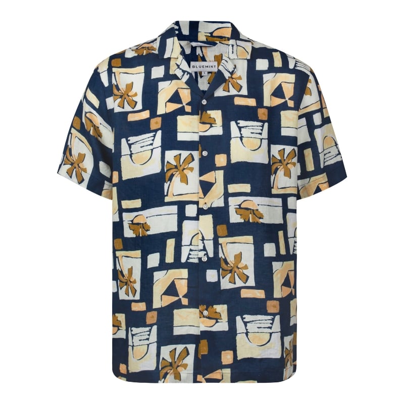 bluemint MARS PRINTED HOLIDAY Short Sleeve Camp-Collar Linen Shirt