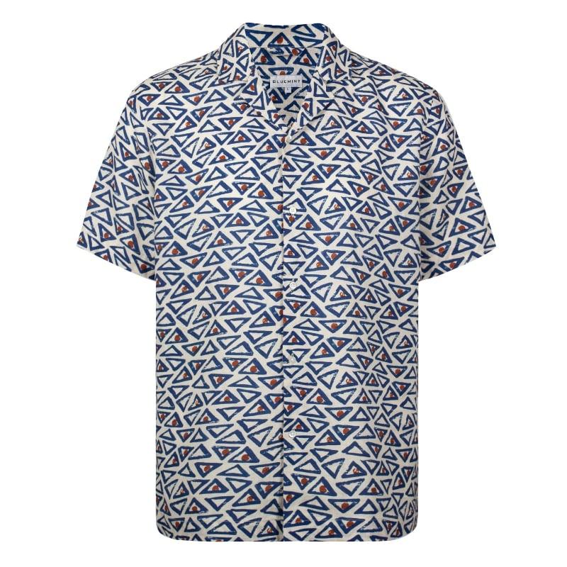 bluemint MARS PRINTED TRIANGLES Short Sleeve Camp-Collar Linen Shirt