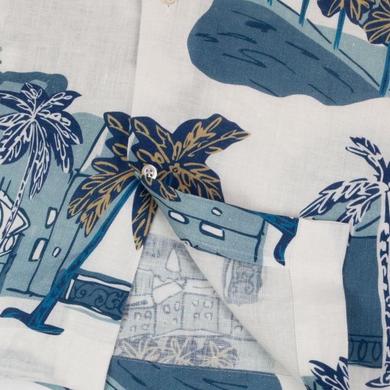 Bluemint MARS PRINTED WHITE ISLAND Short Sleeve Camp-Collar Linen Shirt