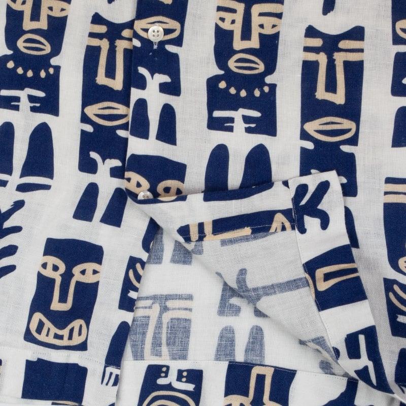 Bluemint MARS PRINTED WHITE MASK Short Sleeve Camp-Collar Linen Shirt