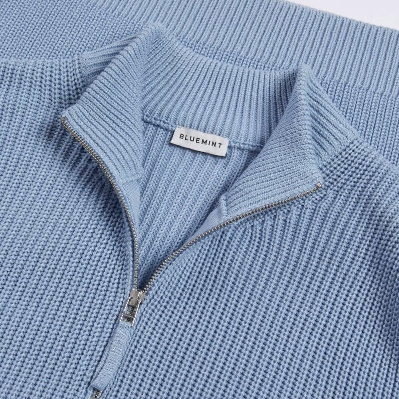 Bluemint NATHAN AQUAMARINE Ribbed Cotton Half-Zip Sweater