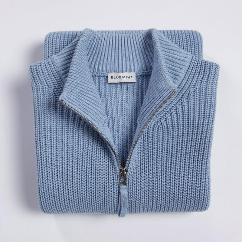 Bluemint NATHAN AQUAMARINE Ribbed Cotton Half-Zip Sweater