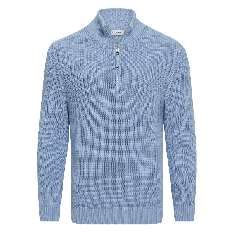 bluemint NATHAN AQUAMARINE Ribbed Cotton Half-Zip Sweater