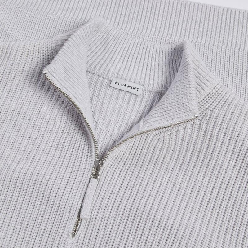Bluemint NATHAN GLACIER GREY Ribbed Cotton Half-Zip Sweater
