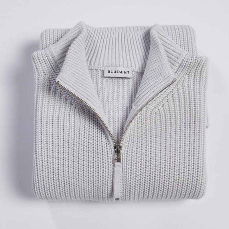 Bluemint NATHAN GLACIER GREY Ribbed Cotton Half-Zip Sweater