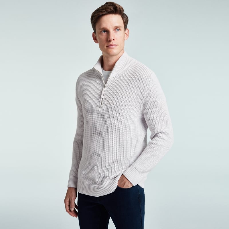 Bluemint NATHAN GLACIER GREY Ribbed Cotton Half-Zip Sweater