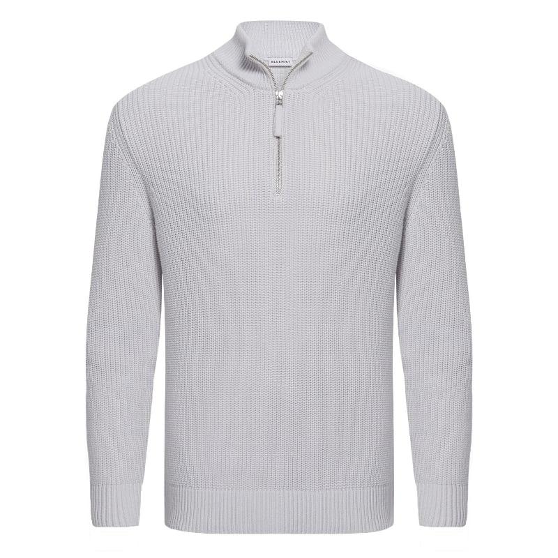 bluemint NATHAN GLACIER GREY Ribbed Cotton Half-Zip Sweater