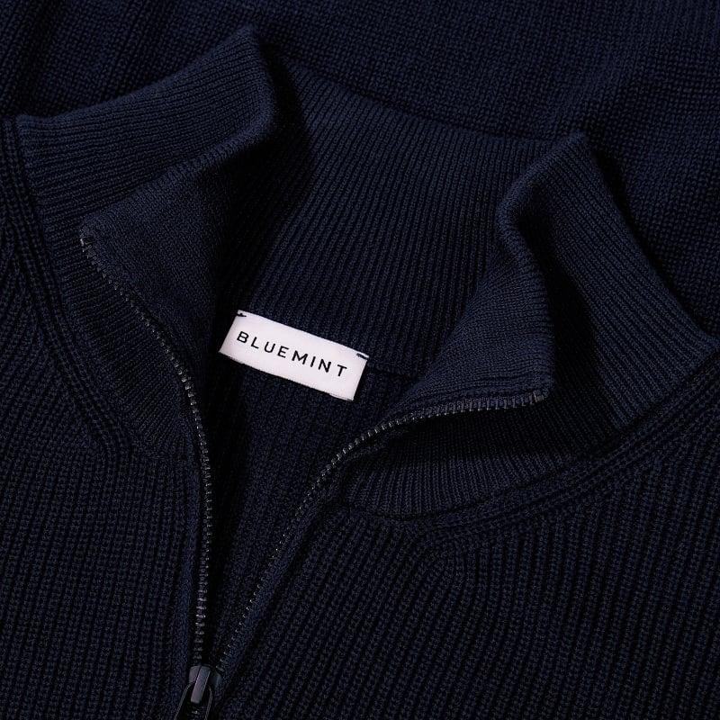 Bluemint NELSON DARK NAVY Ribbed Cotton Half-Zip Sweater
