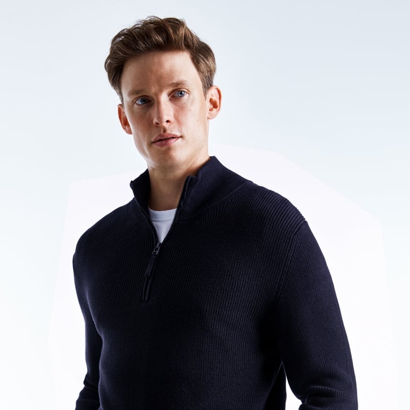 Bluemint NELSON DARK NAVY Ribbed Cotton Half-Zip Sweater