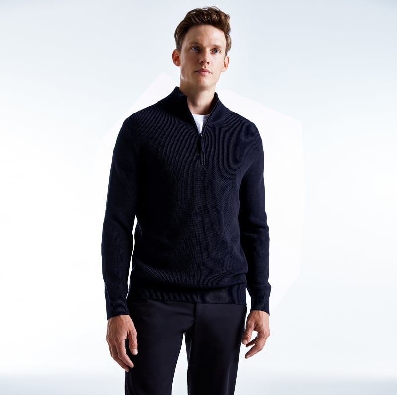 Bluemint NELSON DARK NAVY Ribbed Cotton Half-Zip Sweater