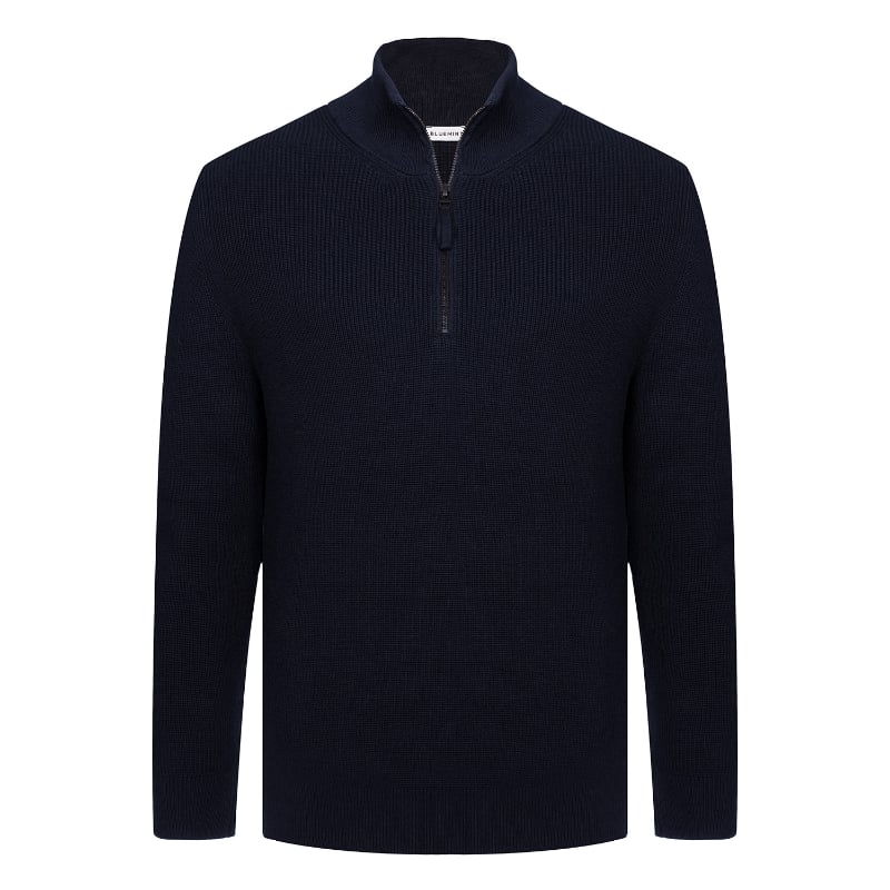 bluemint NELSON DARK NAVY Ribbed Cotton Half-Zip Sweater