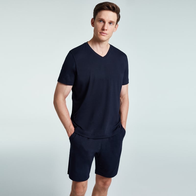Bluemint PERCIE DARK NAVY Cotton-Blend V-Neck T-Shirt