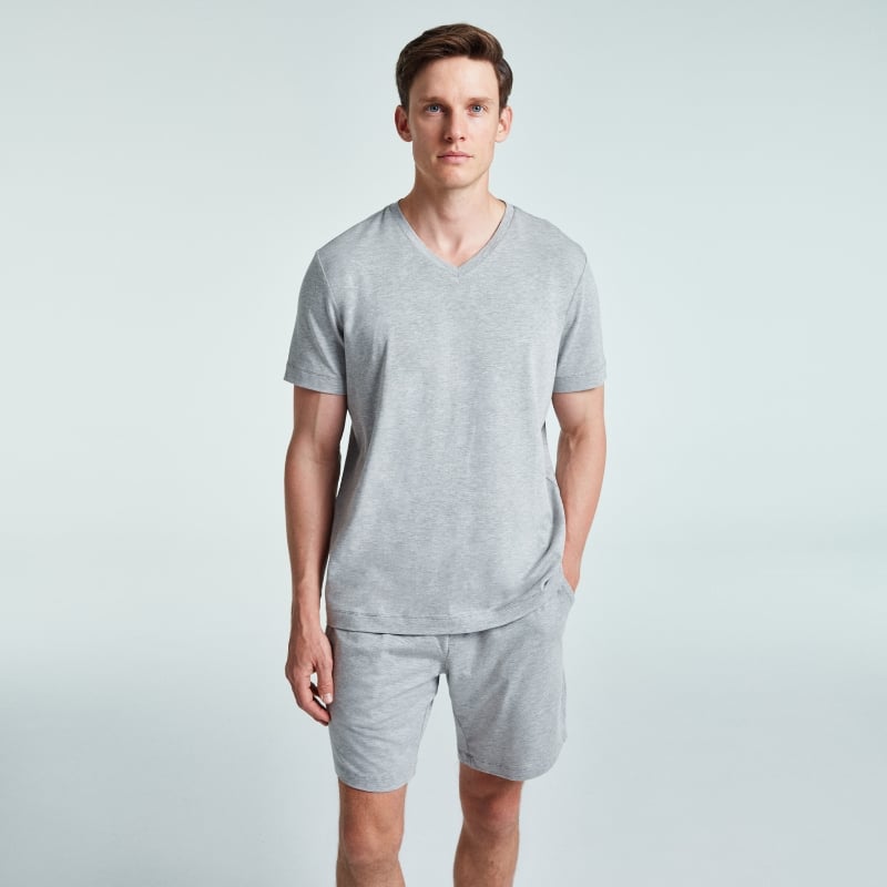 Bluemint PERCIE GREY MELANGE Cotton-Blend V-Neck T-Shirt