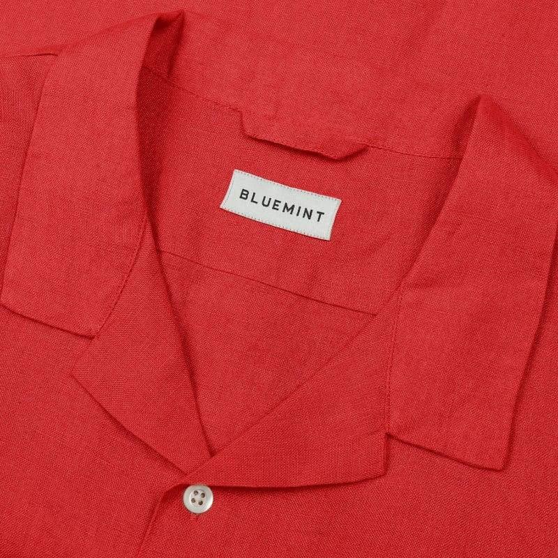 Bluemint PETER CORAL RED Kids Short-Sleeved Camp-Collar Linen Shirt