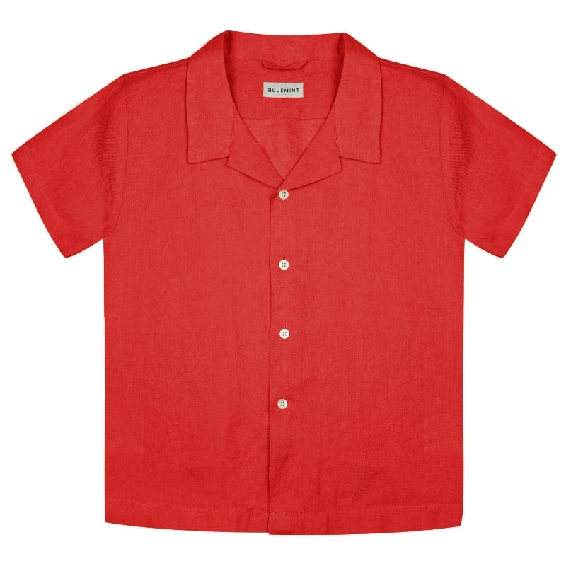 bluemint PETER CORAL RED Kids Short-Sleeved Camp-Collar Linen Shirt