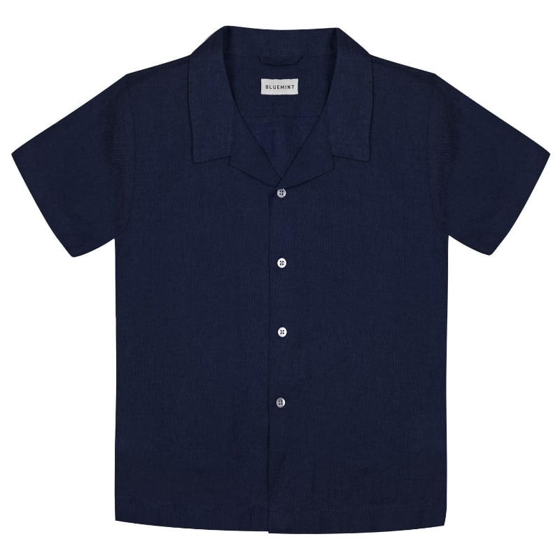 bluemint PETER DARK NAVY Kids Short-Sleeved Camp-Collar Linen Shirt