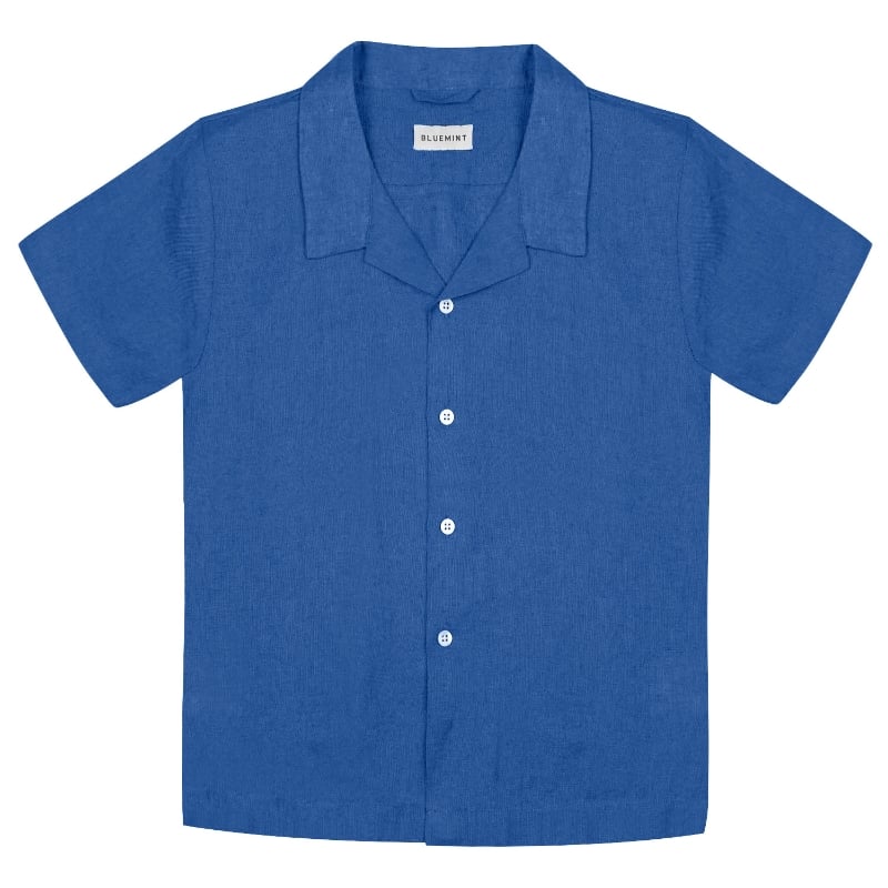 bluemint PETER LAGOON BLUE Kids Short-Sleeved Camp-Collar Linen Shirt