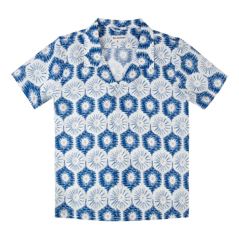bluemint PETER PRINTED BLUE LIFE Kids Short-Sleeved Printed Linen Shirt