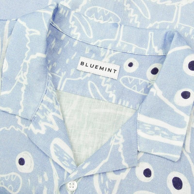 Bluemint PETER PRINTED BLUE MONSTER Kids Short-Sleeved Printed Linen Shirt