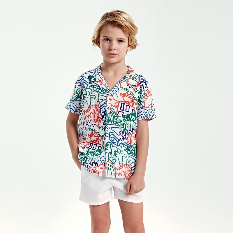 Bluemint PETER PRINTED CITY LINES Kids Short-Sleeved Printed Linen Shirt