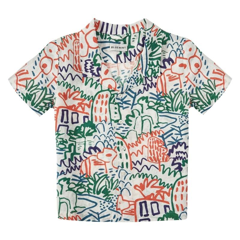 bluemint PETER PRINTED CITY LINES Kids Short-Sleeved Printed Linen Shirt