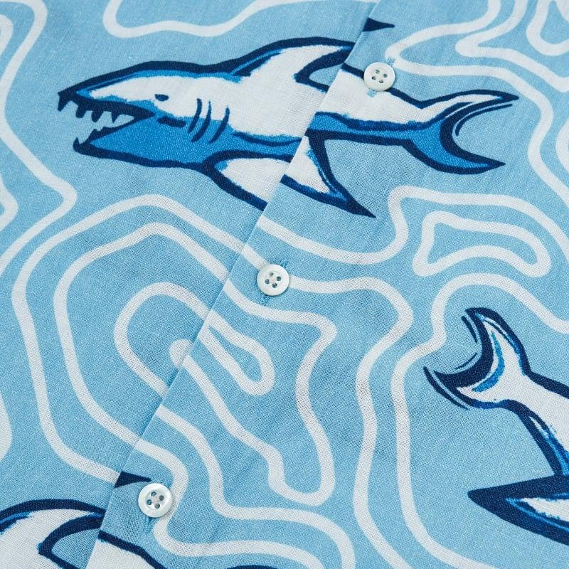 Bluemint PETER PRINTED SKY SHARK MAZE Kids Short-Sleeved Printed Linen Shirt