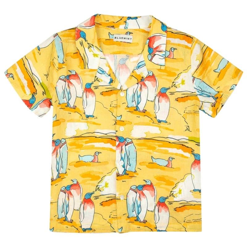 bluemint PETER PRINTED SUNSET PENGUIN Kids Short-Sleeved Printed Linen Shirt