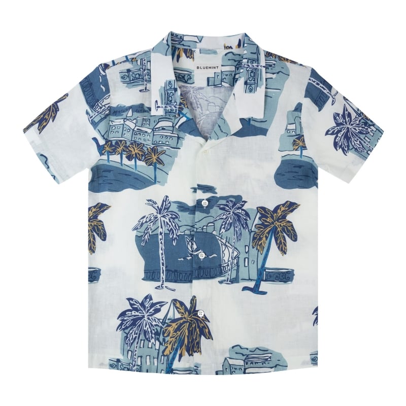 bluemint PETER PRINTED WHITE ISLAND Kids Short-Sleeved Printed Linen Shirt