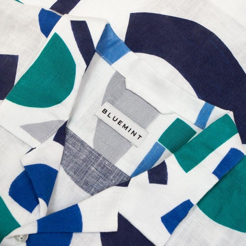 Bluemint PETER PRINTED WHITE MARKS Kids Short-Sleeved Printed Linen Shirt