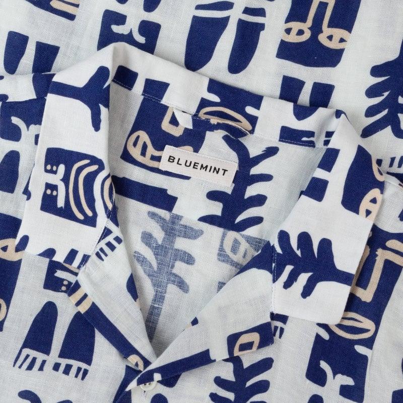 Bluemint PETER PRINTED WHITE MASK Kids Short-Sleeved Printed Linen Shirt