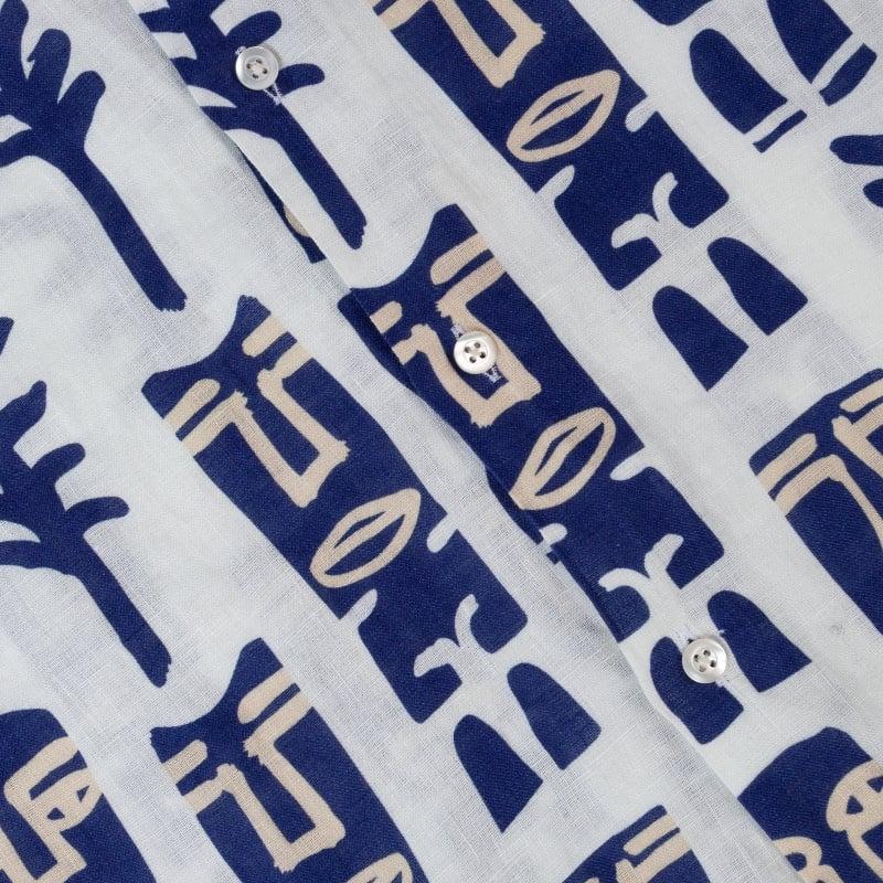 Bluemint PETER PRINTED WHITE MASK Kids Short-Sleeved Printed Linen Shirt